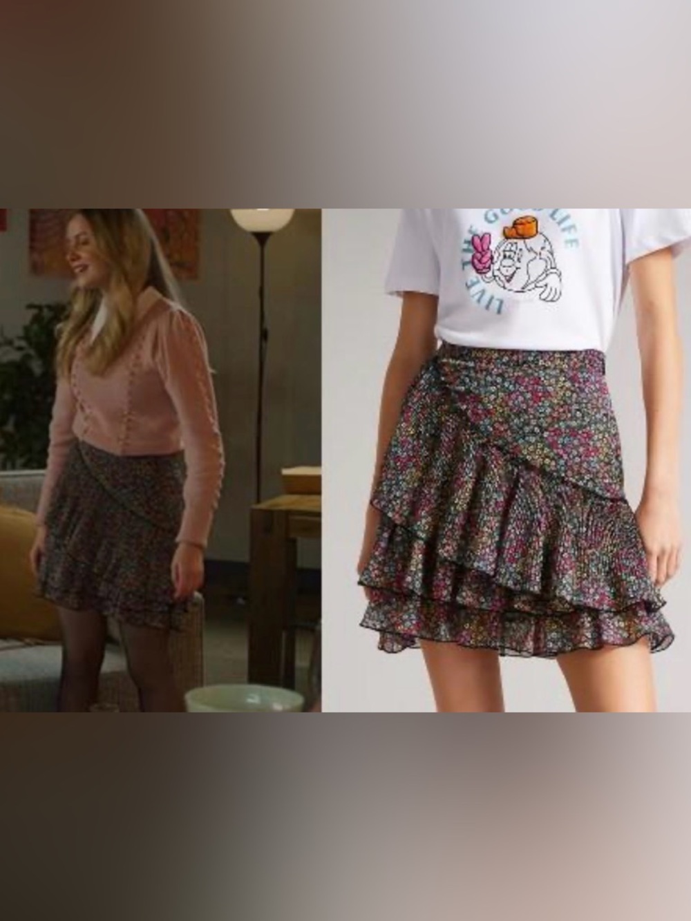 Ted Baker Black Floral Ruffle Mini Skirt